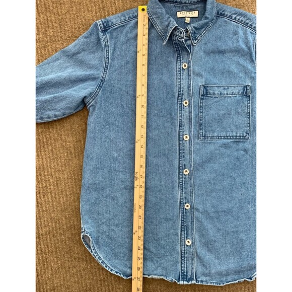 Bagatelle Denim Shirt Womens M Long Sleeve Button Up Chore Garden Barn Shacket - Picture 2 of 7